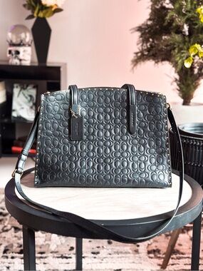 Coach Black Embossed Signature Leather Shoulder Bag/ Coach Charlie Carryall